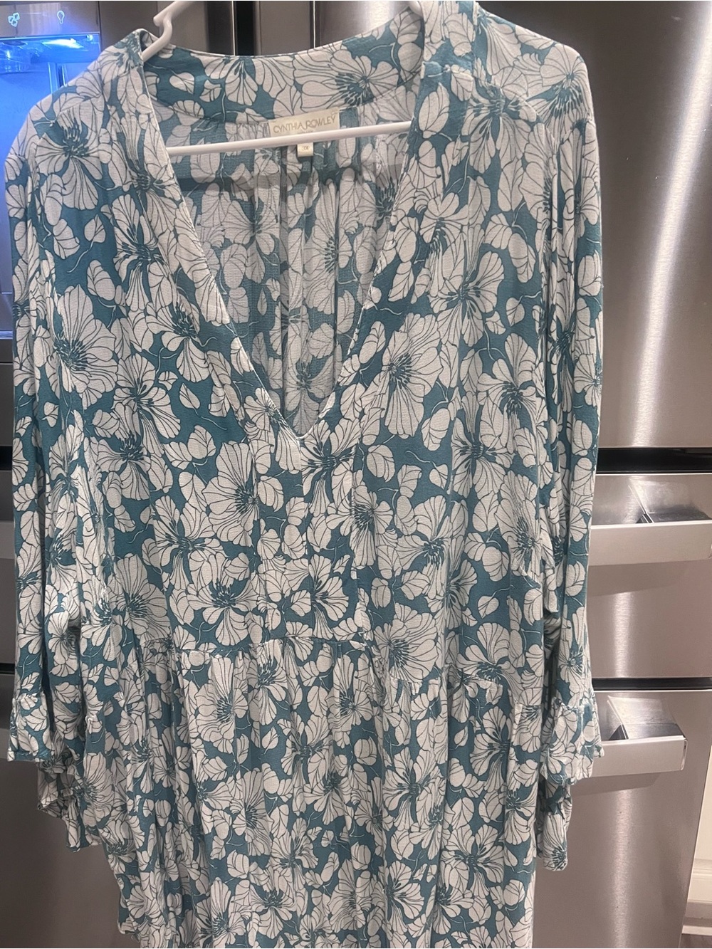 Cynthia Rowley Teal Floral V-Neck Tunic